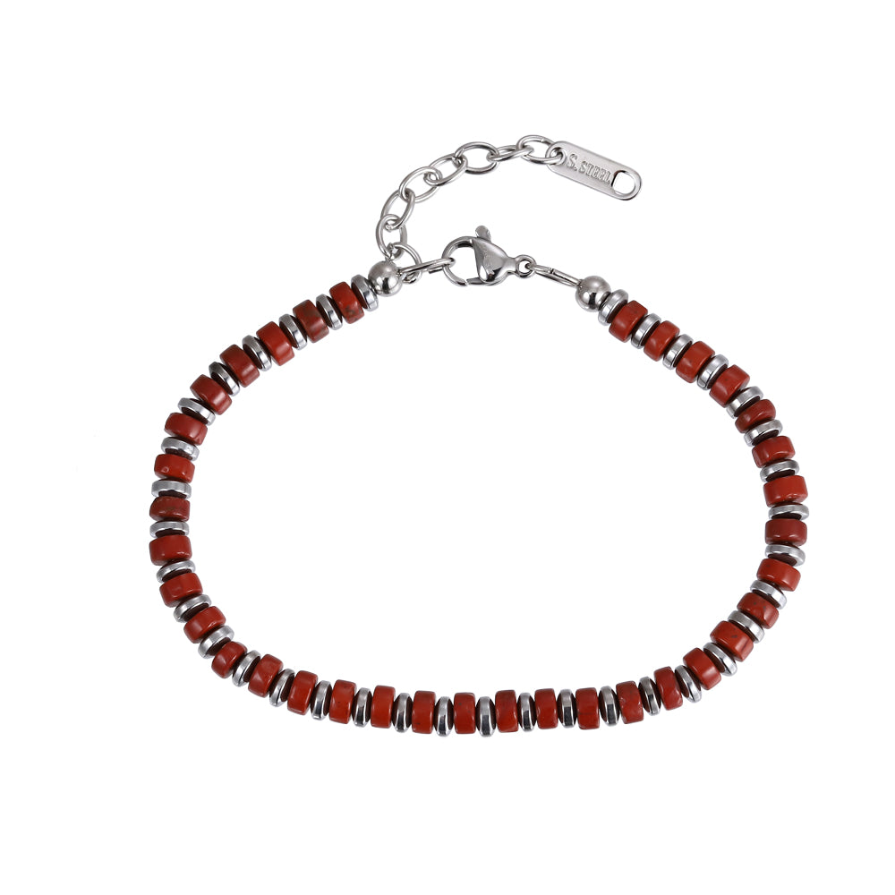 MBSS149 STAINLESS STEEL & HEMATITE BRACELET WITH NATURAL STONE