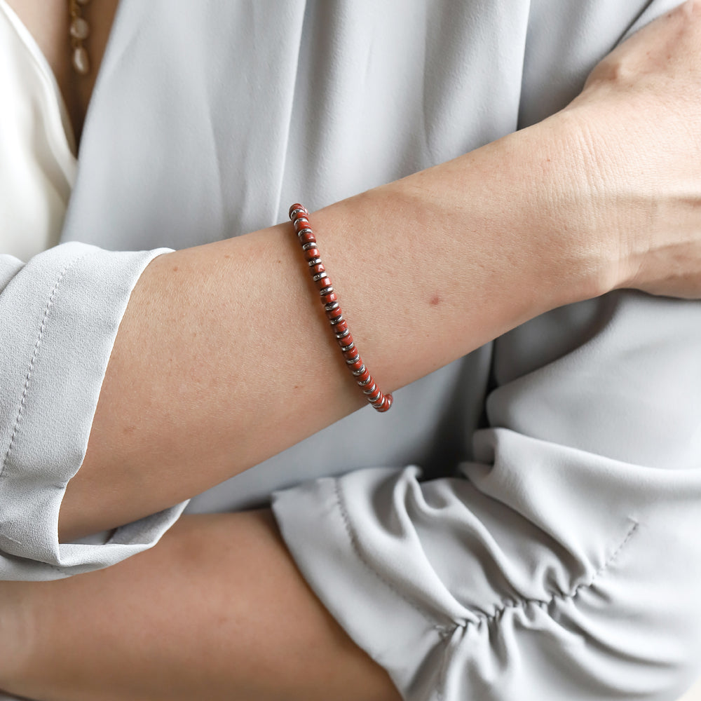 MBSS149 STAINLESS STEEL & HEMATITE BRACELET WITH NATURAL STONE