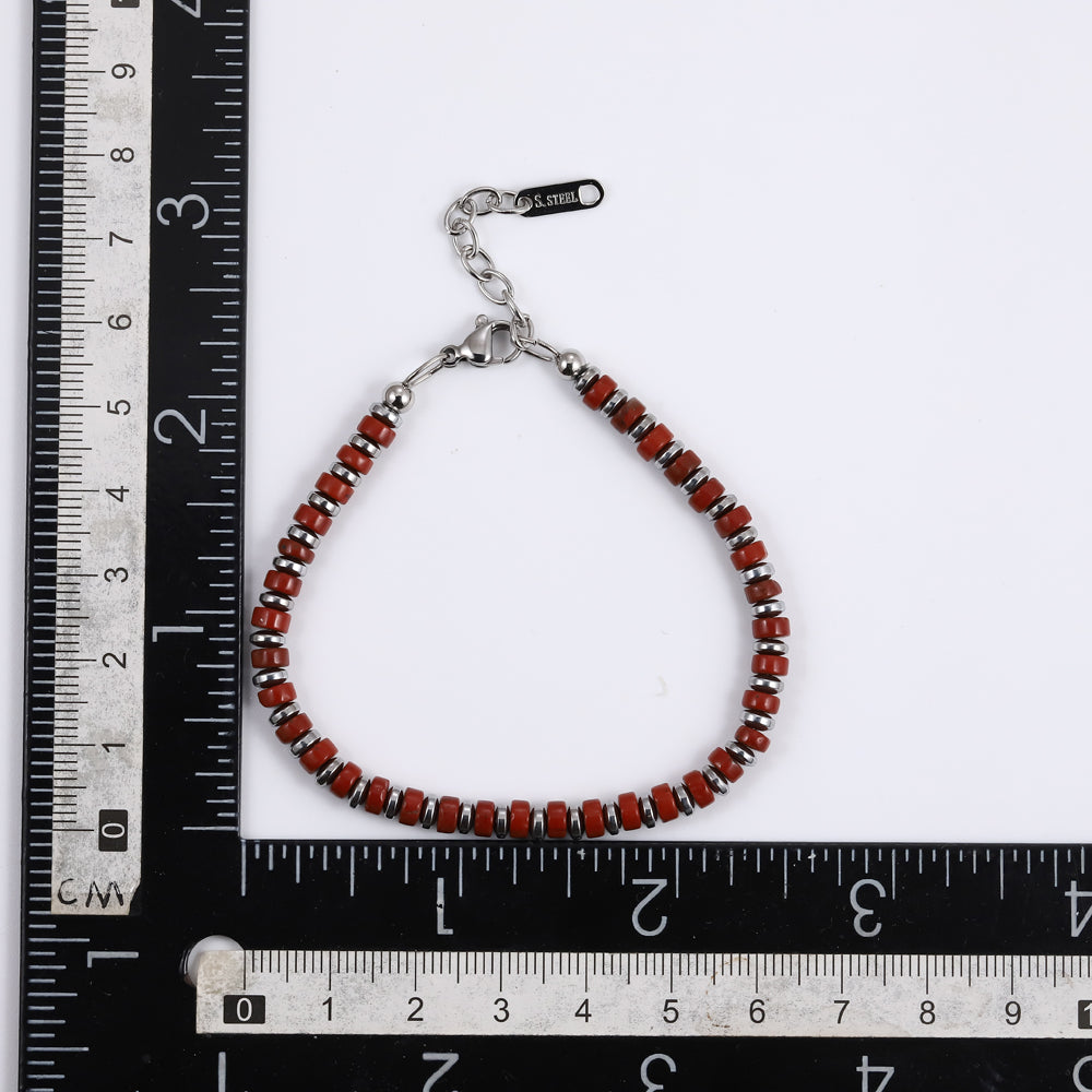 MBSS149 STAINLESS STEEL & HEMATITE BRACELET WITH NATURAL STONE