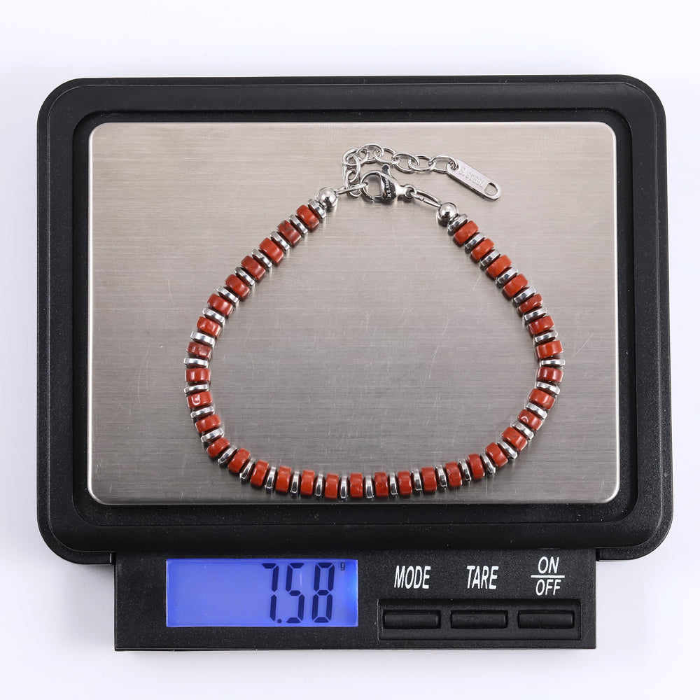 MBSS149 STAINLESS STEEL & HEMATITE BRACELET WITH NATURAL STONE