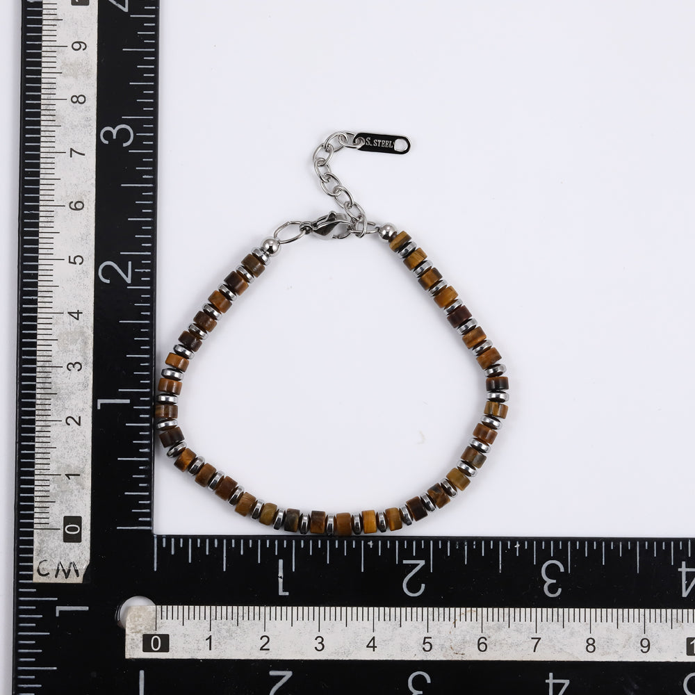 MBSS149 STAINLESS STEEL & HEMATITE BRACELET WITH NATURAL STONE