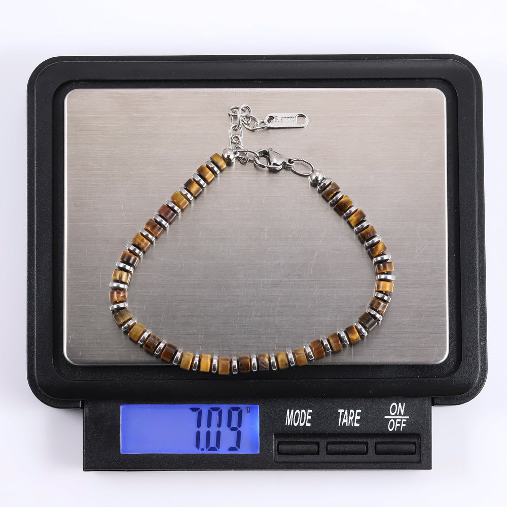 MBSS149 STAINLESS STEEL & HEMATITE BRACELET WITH NATURAL STONE
