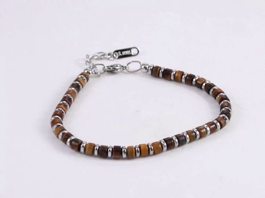 MBSS149 STAINLESS STEEL & HEMATITE BRACELET WITH NATURAL STONE