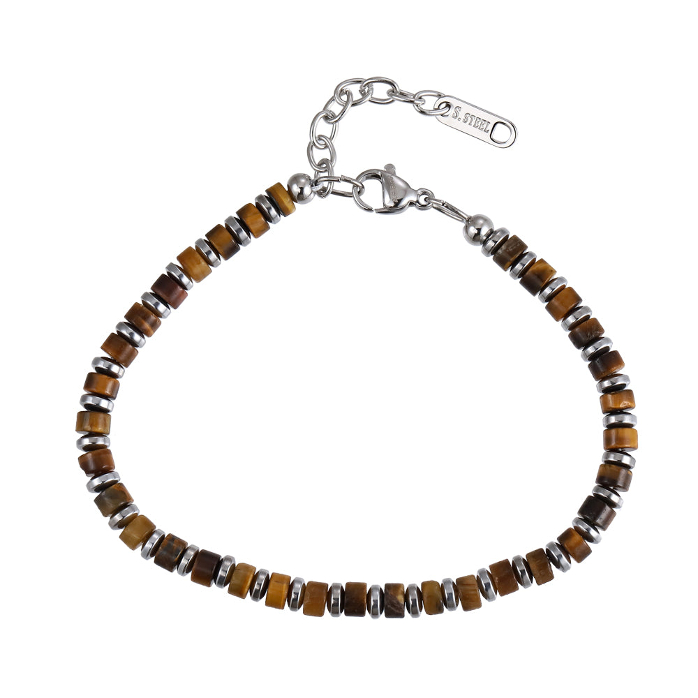 MBSS149 STAINLESS STEEL & HEMATITE BRACELET WITH NATURAL STONE