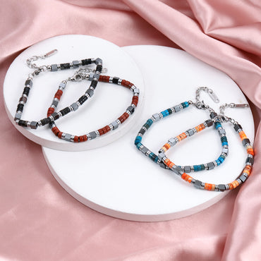 MBSS177 STAINLESS STEEL & HEMATITE BRACELET WITH NATURAL STONE