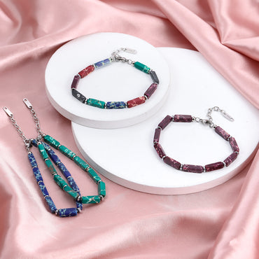 MBSS178 STAINLESS STEEL & HEMATITE BRACELET WITH NATURAL STONE