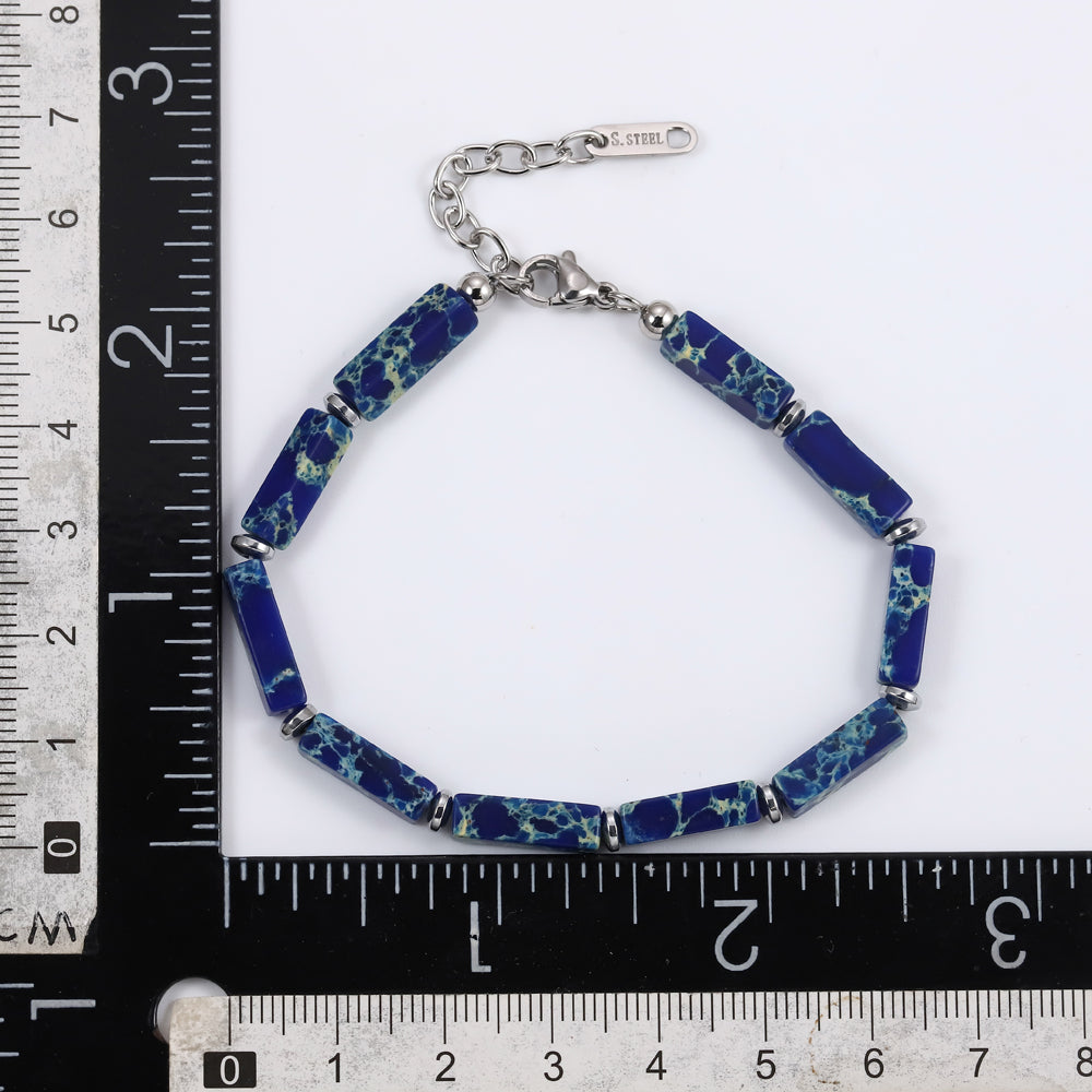 MBSS178 STAINLESS STEEL & HEMATITE BRACELET WITH NATURAL STONE