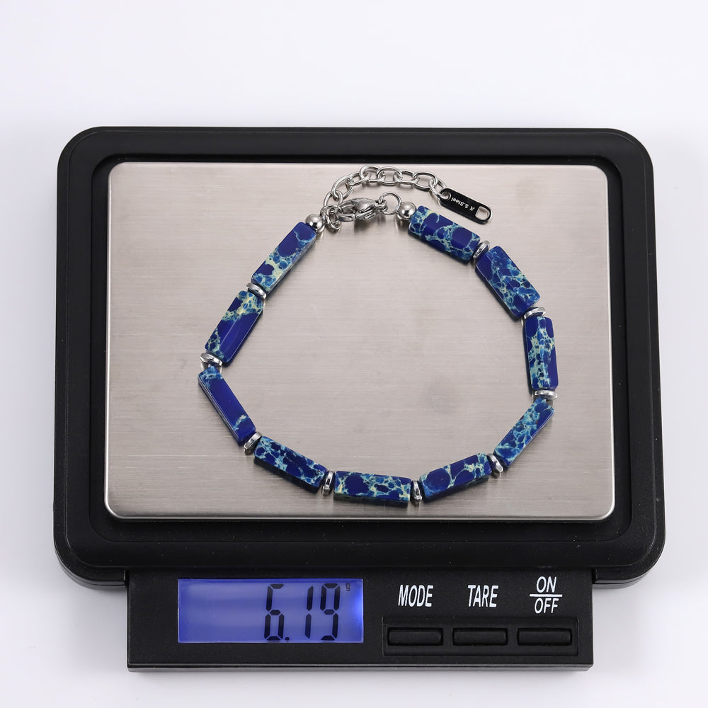 MBSS178 STAINLESS STEEL & HEMATITE BRACELET WITH NATURAL STONE