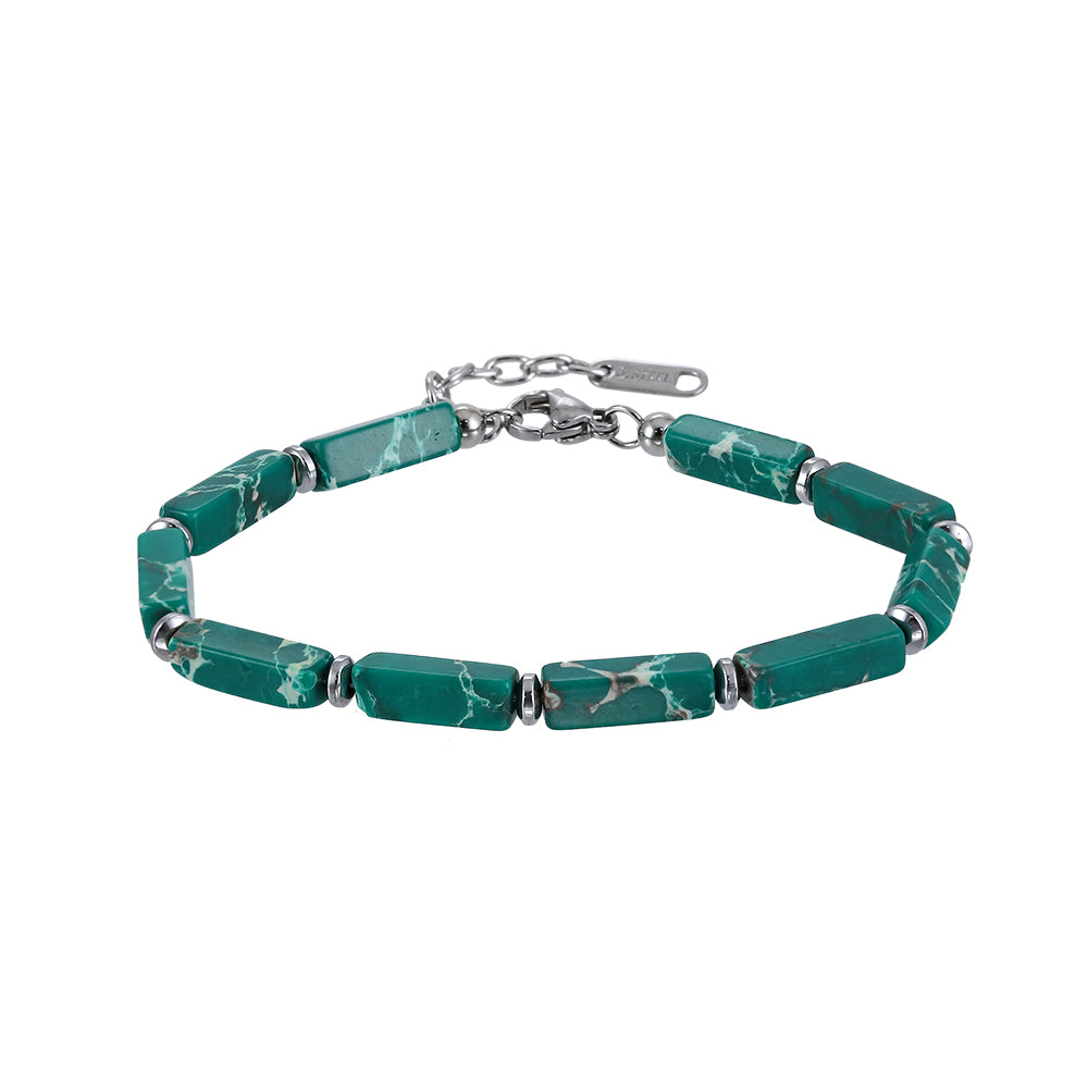 MBSS178 STAINLESS STEEL & HEMATITE BRACELET WITH NATURAL STONE