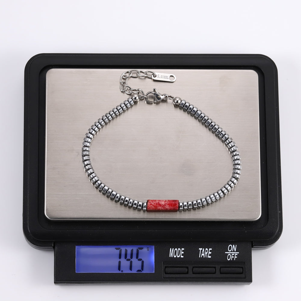 MBSS179 STAINLESS STEEL & HEMATITE BRACELET