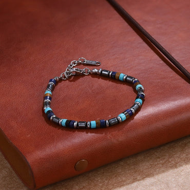 MBSS182 STAINLESS STEEL & HEISHI BEADS BRACELET WITH HEMATITE