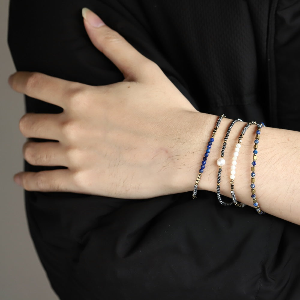 MBSS186 STAINLESS STEEL & HEMATITE BEADS BRACELET WITH NATURAL STONE