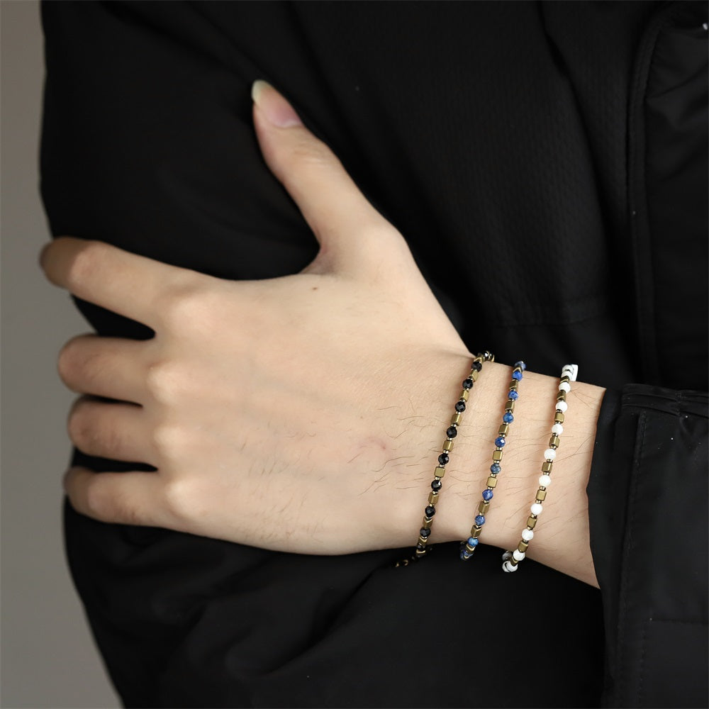 MBSS186 STAINLESS STEEL & HEMATITE BEADS BRACELET WITH NATURAL STONE