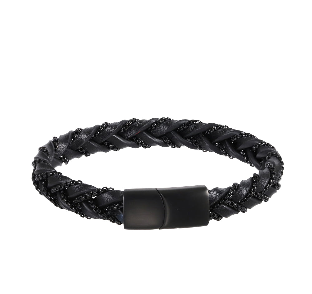 MBSS188 STAINLESS STEEL& LEATHER BRACELET