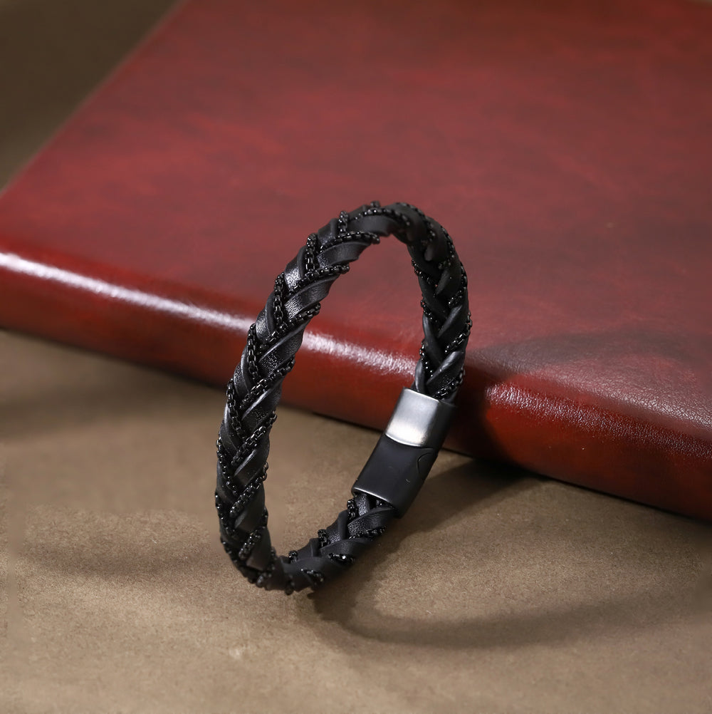 MBSS188 STAINLESS STEEL& LEATHER BRACELET