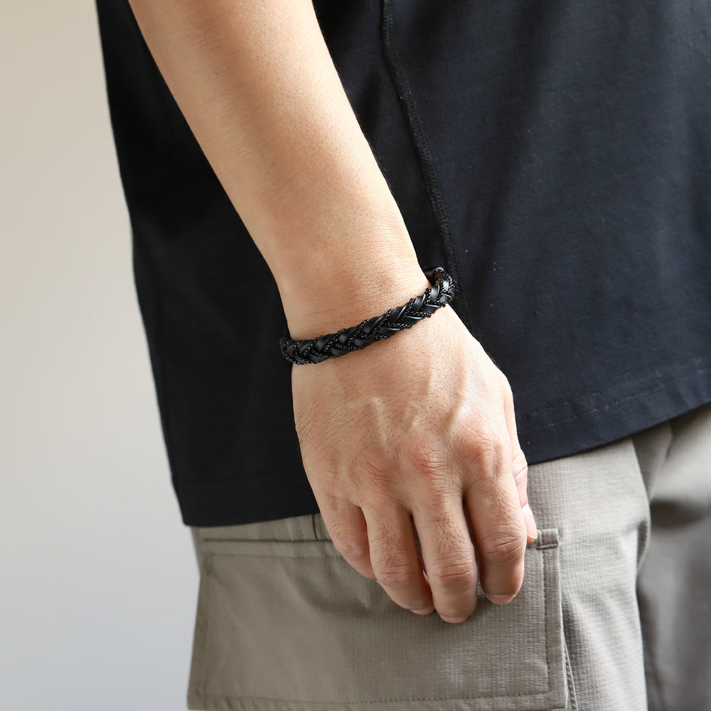 MBSS188 STAINLESS STEEL& LEATHER BRACELET