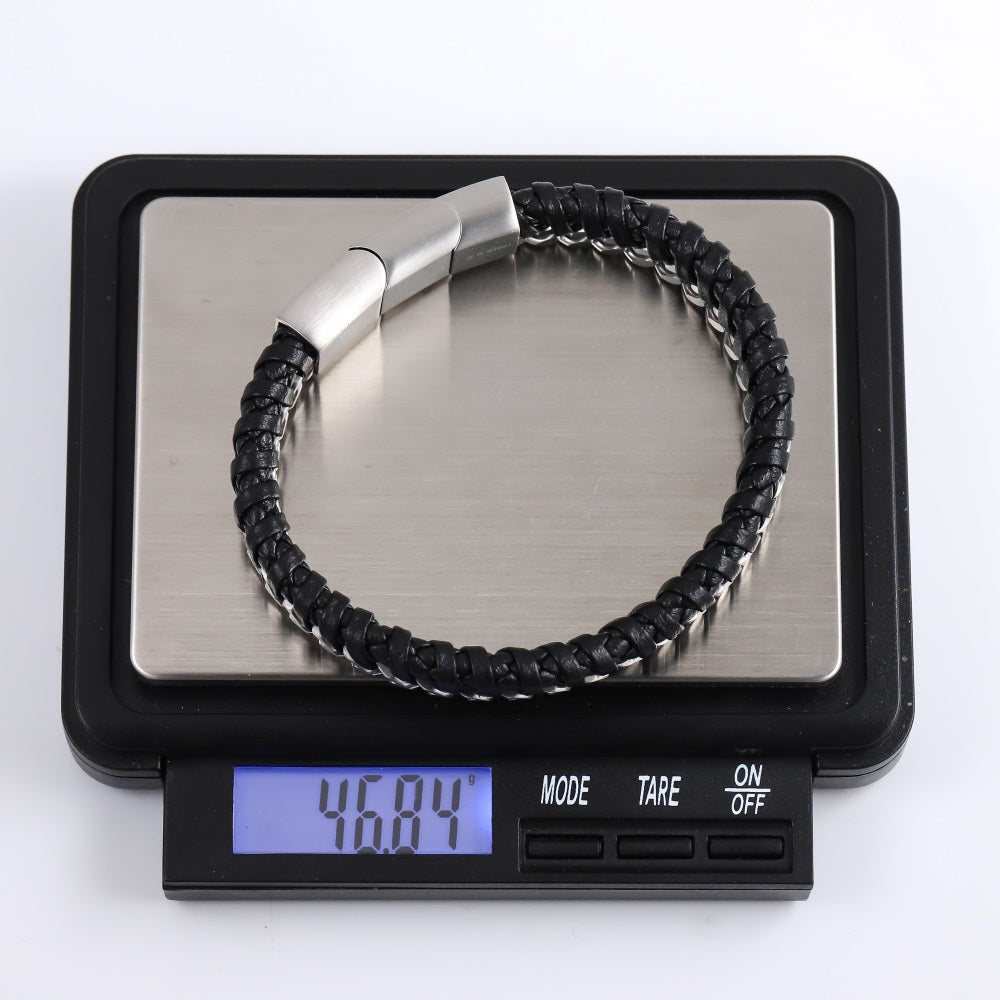 MBSS199 STAINLESS STEEL LEATHER BRACELET WITH CURB CHAIN