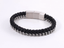 MBSS199 STAINLESS STEEL LEATHER BRACELET WITH CURB CHAIN