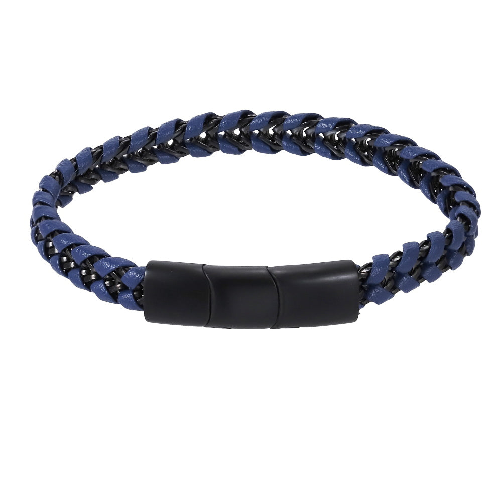 MBSS200 STAINLESS STEEL LEATHER BRACELET WITH CHAIN