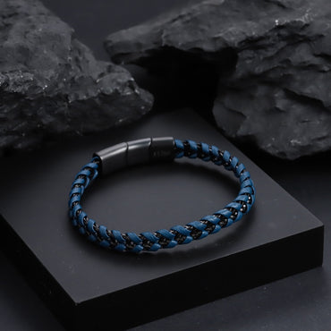 MBSS200 STAINLESS STEEL LEATHER BRACELET WITH CHAIN