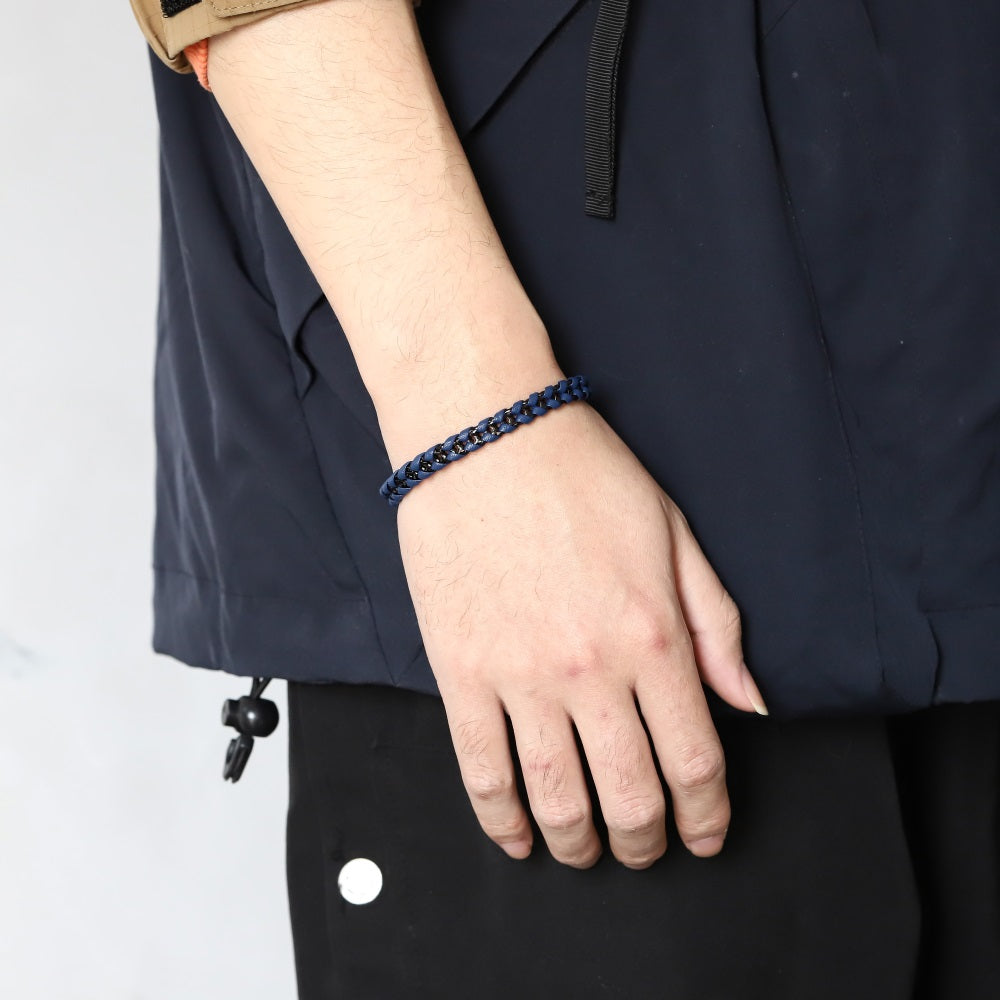 MBSS200 STAINLESS STEEL LEATHER BRACELET WITH CHAIN