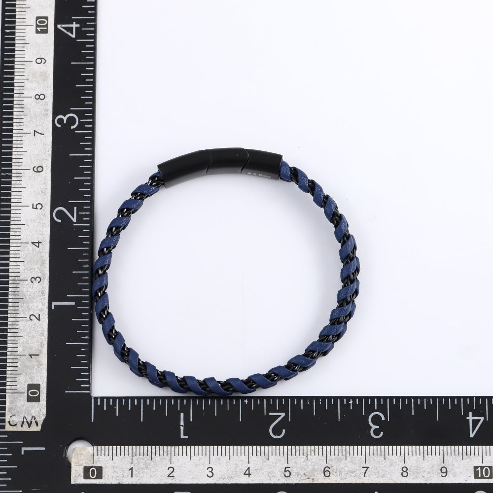 MBSS200 STAINLESS STEEL LEATHER BRACELET WITH CHAIN