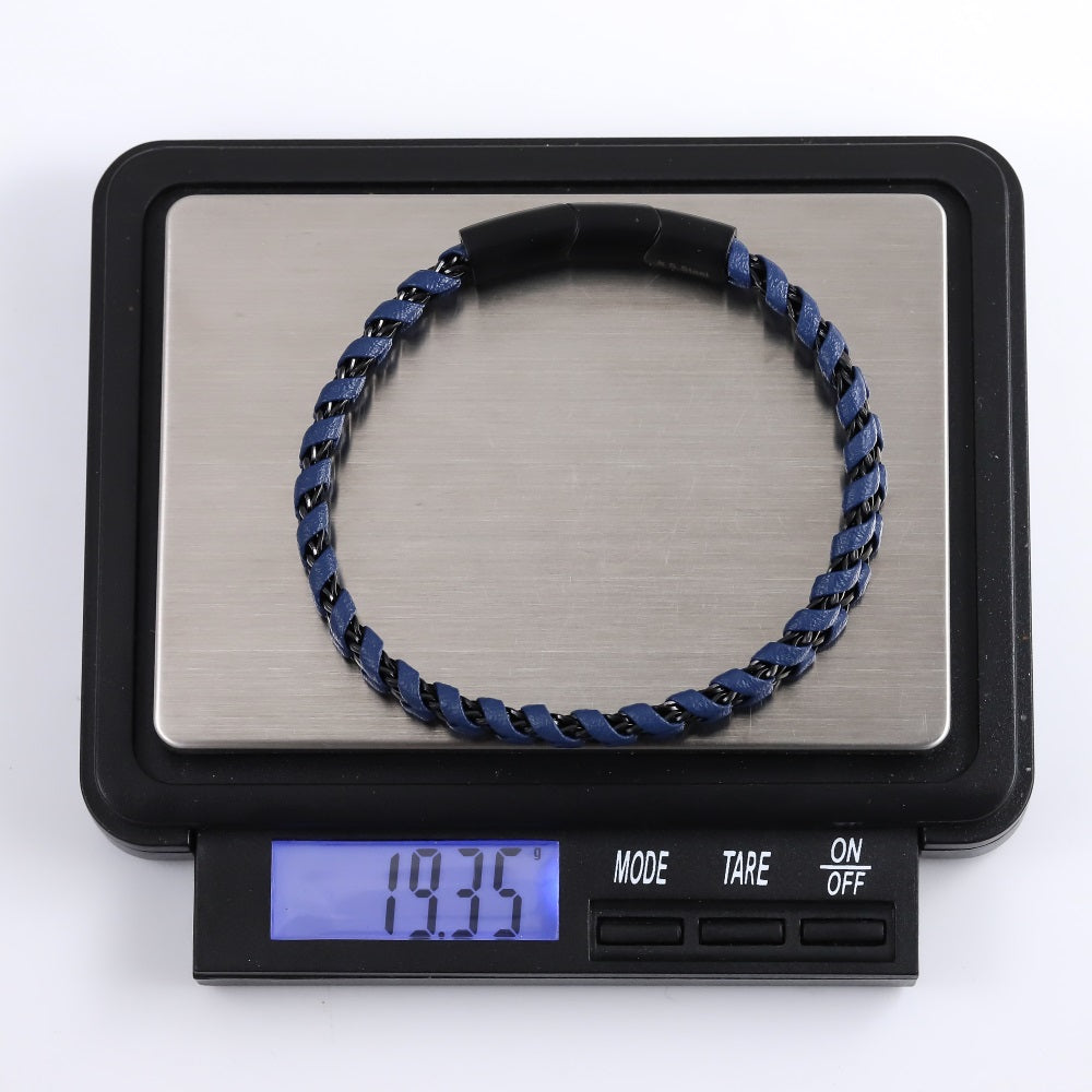 MBSS200 STAINLESS STEEL LEATHER BRACELET WITH CHAIN