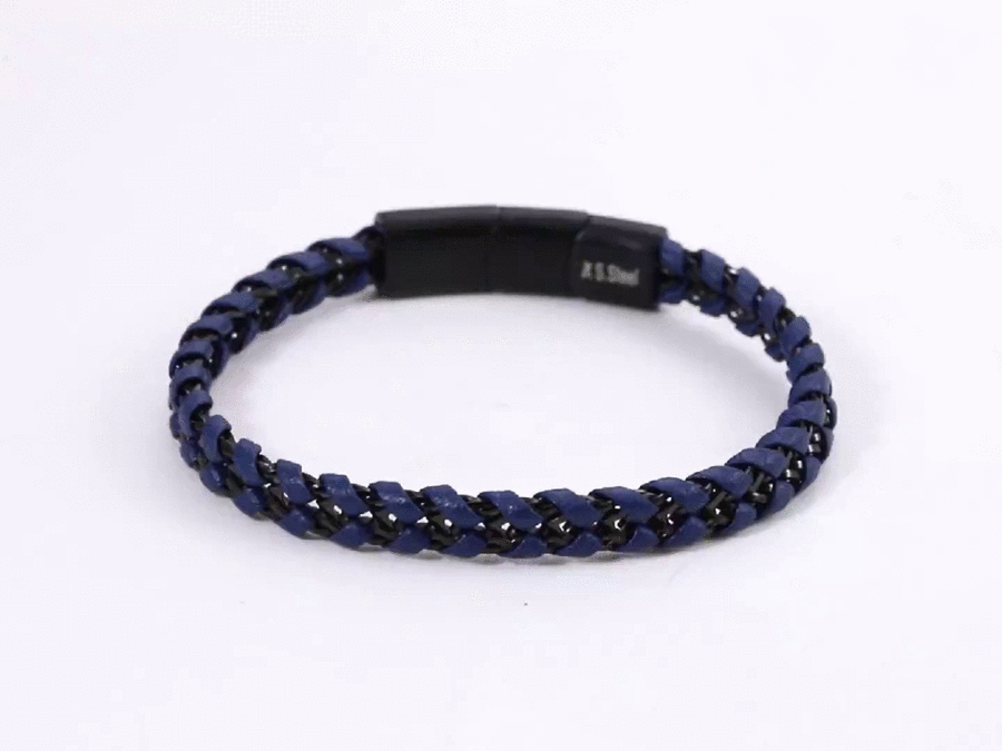 MBSS200 STAINLESS STEEL LEATHER BRACELET WITH CHAIN