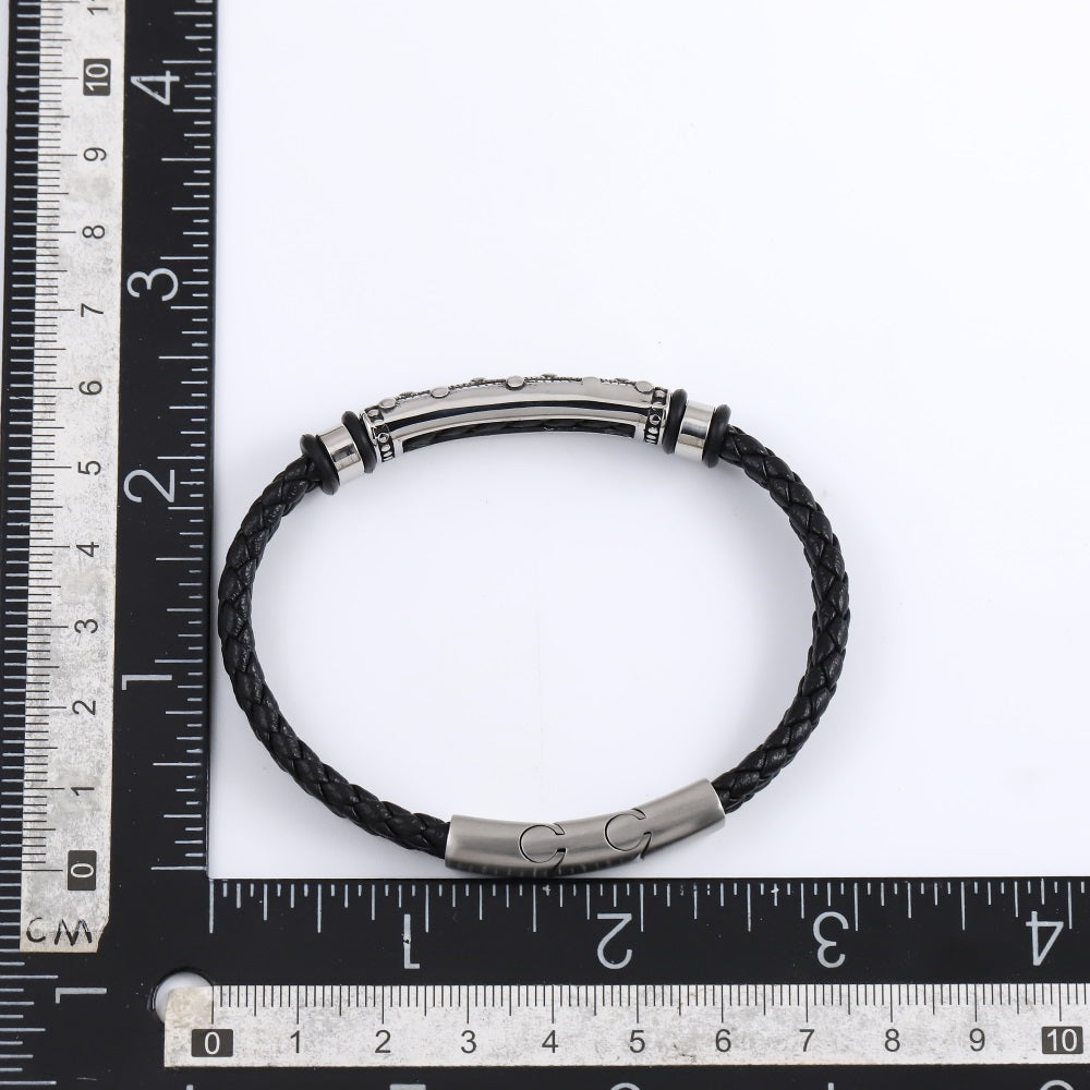 MBSS201 STAINLESS STEEL LEATHER BRACELET WITH ID PLATE