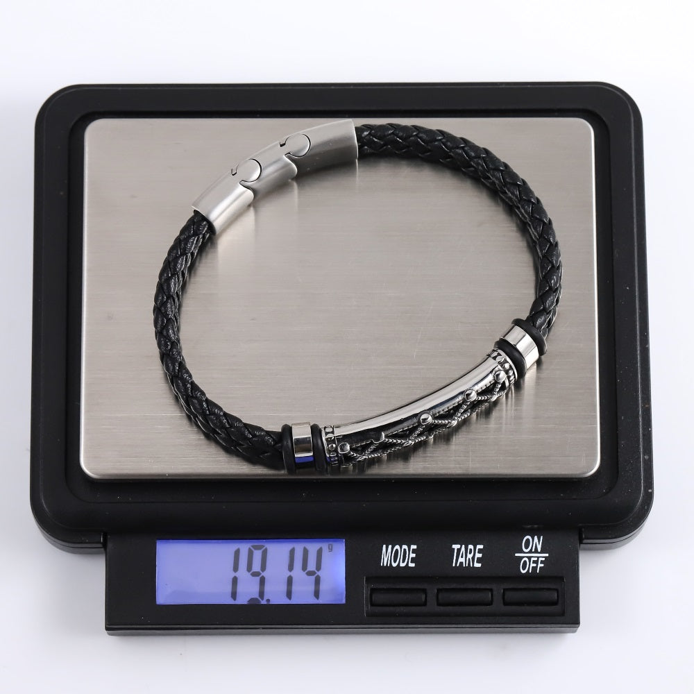 MBSS201 STAINLESS STEEL LEATHER BRACELET WITH ID PLATE