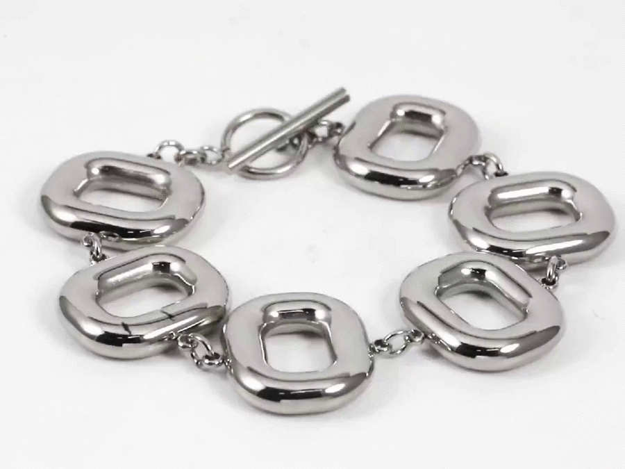 MBSS205 STAINLESS STEEL HOLLOW RECTANGLE LINK BRACELET