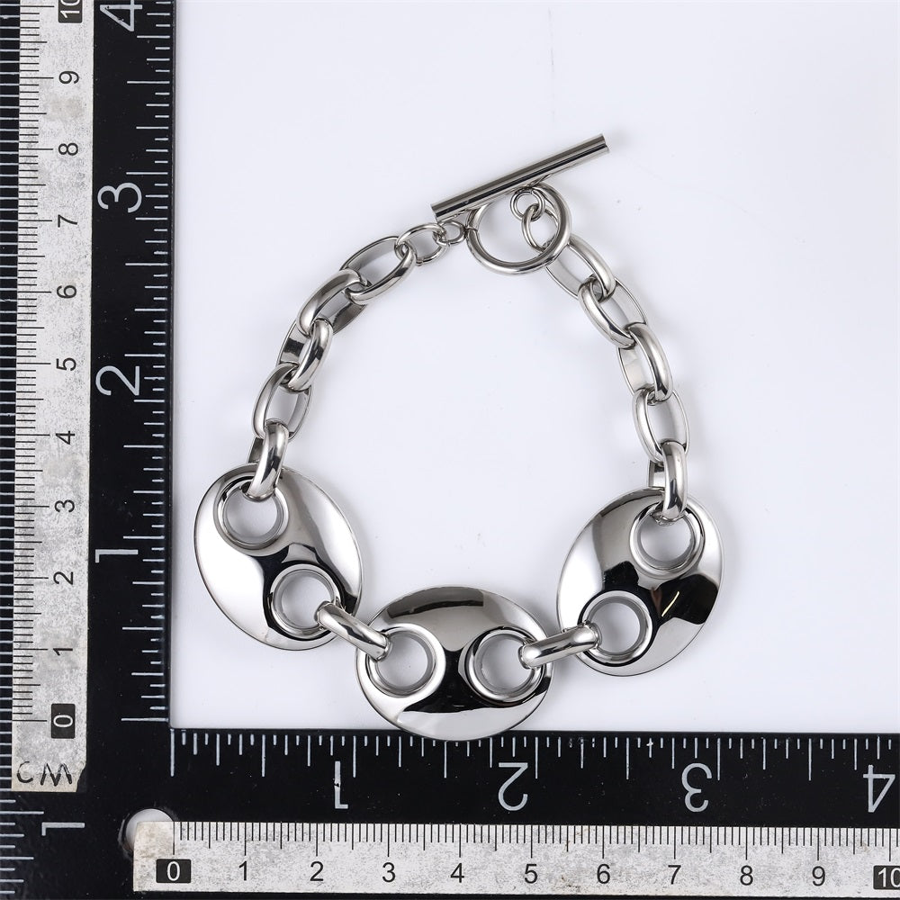 MBSS208 STAINLESS STEEL T-BAR BRACELET WITH 3 HOLLOW LINKS