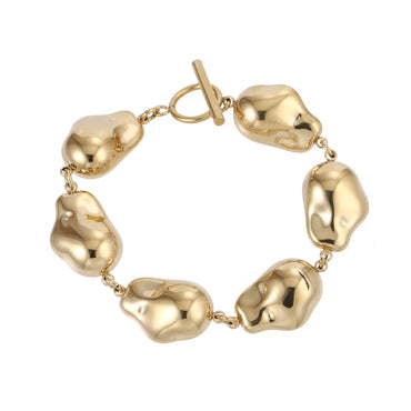 MBSS209 STAINLESS STEEL T-BAR BRACELET WITH HOLLOW BAROQUE SHAPED CHARM