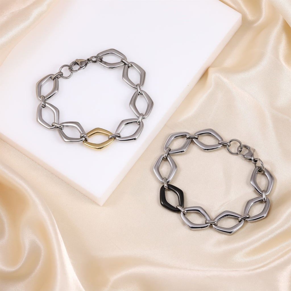 MBSS212 STAINLESS STEEL TWO TONE DIA SHAPE CHAIN LINK BRACELET
