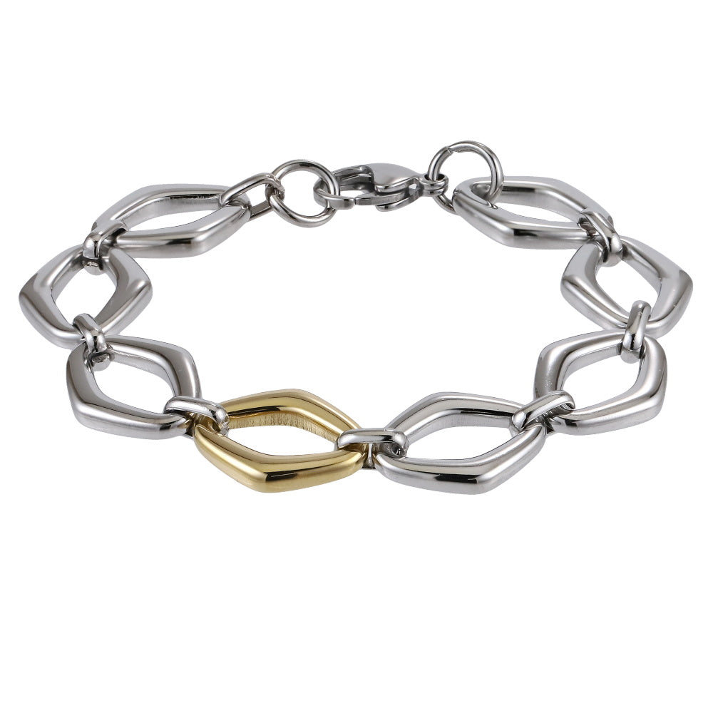 MBSS212 STAINLESS STEEL TWO TONE DIA SHAPE CHAIN LINK BRACELET