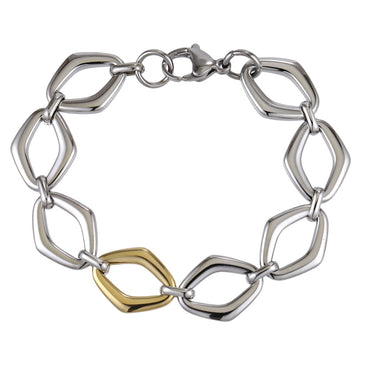 MBSS212 STAINLESS STEEL TWO TONE DIA SHAPE CHAIN LINK BRACELET