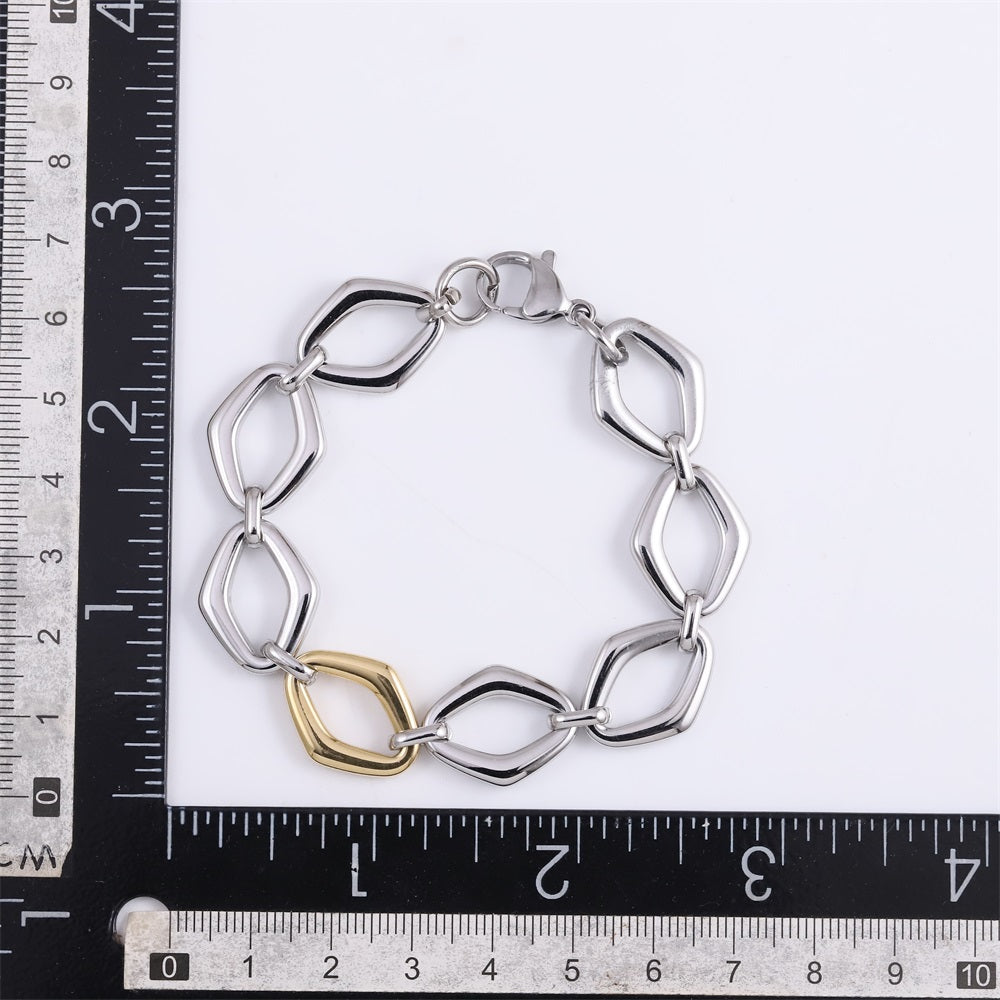 MBSS212 STAINLESS STEEL TWO TONE DIA SHAPE CHAIN LINK BRACELET