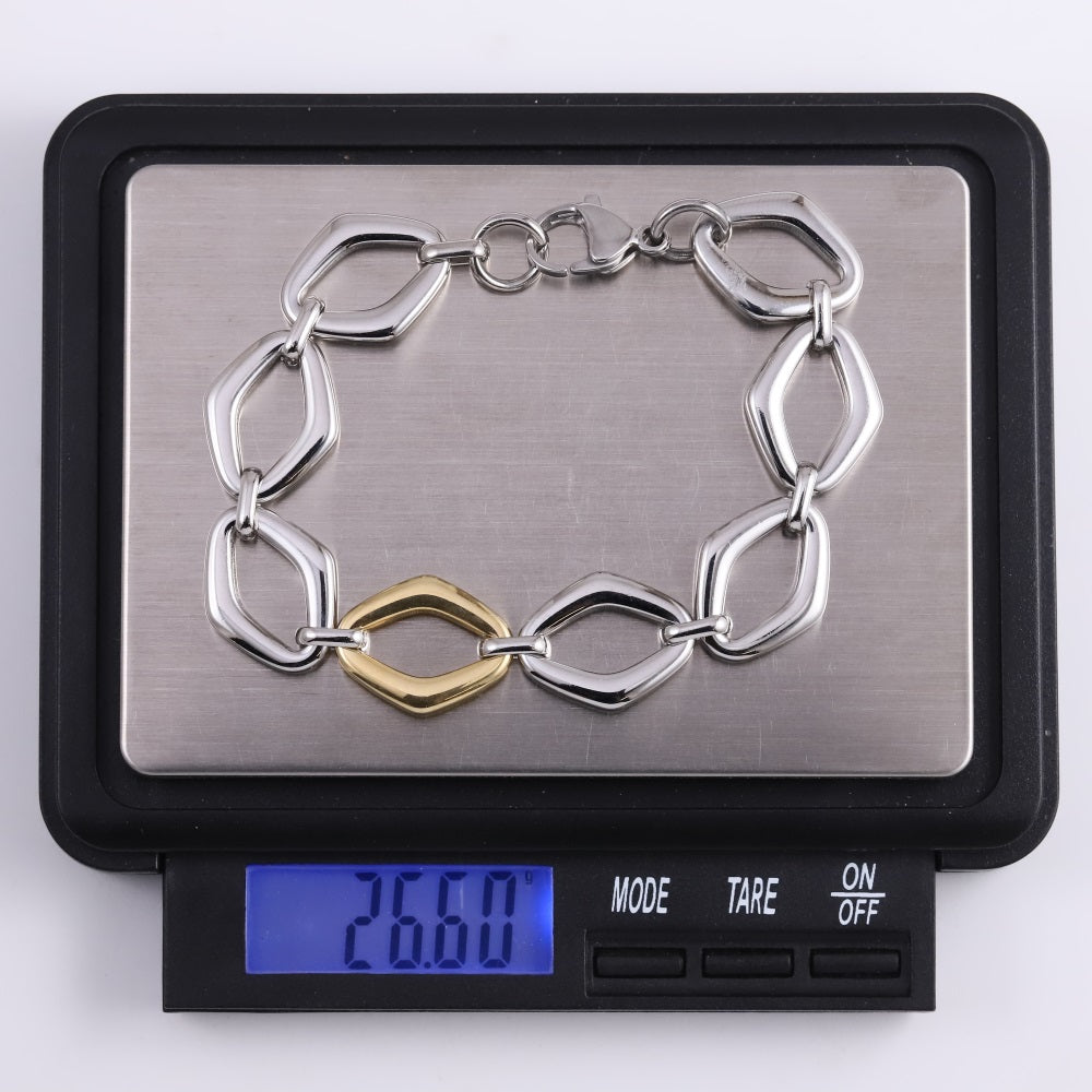 MBSS212 STAINLESS STEEL TWO TONE DIA SHAPE CHAIN LINK BRACELET