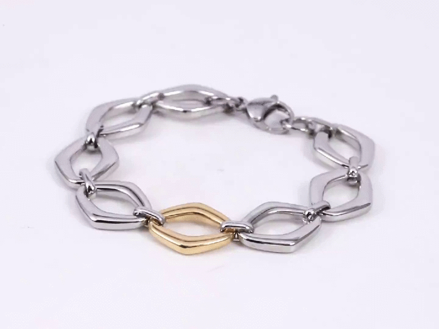 MBSS212 STAINLESS STEEL TWO TONE DIA SHAPE CHAIN LINK BRACELET