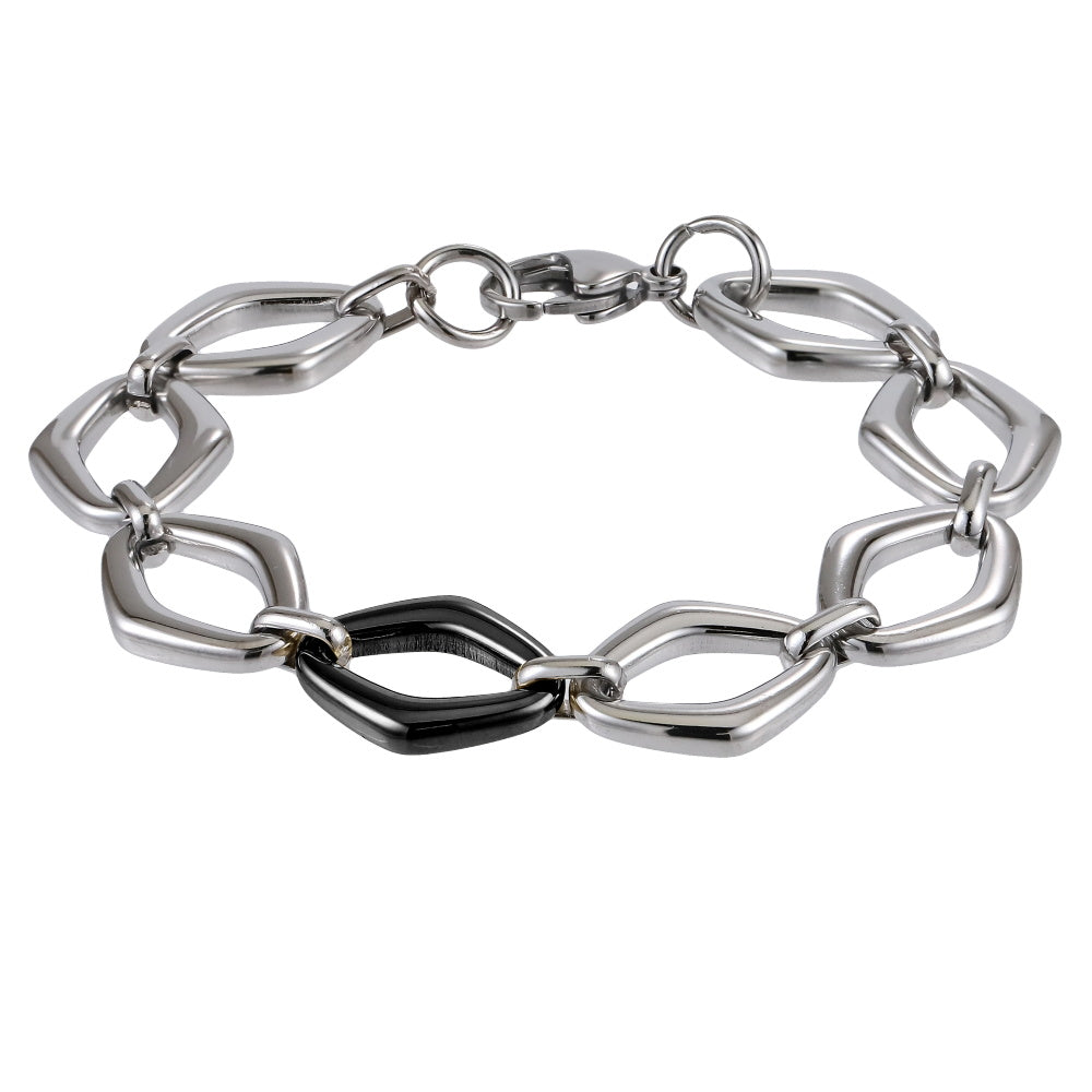 MBSS212 STAINLESS STEEL TWO TONE DIA SHAPE CHAIN LINK BRACELET
