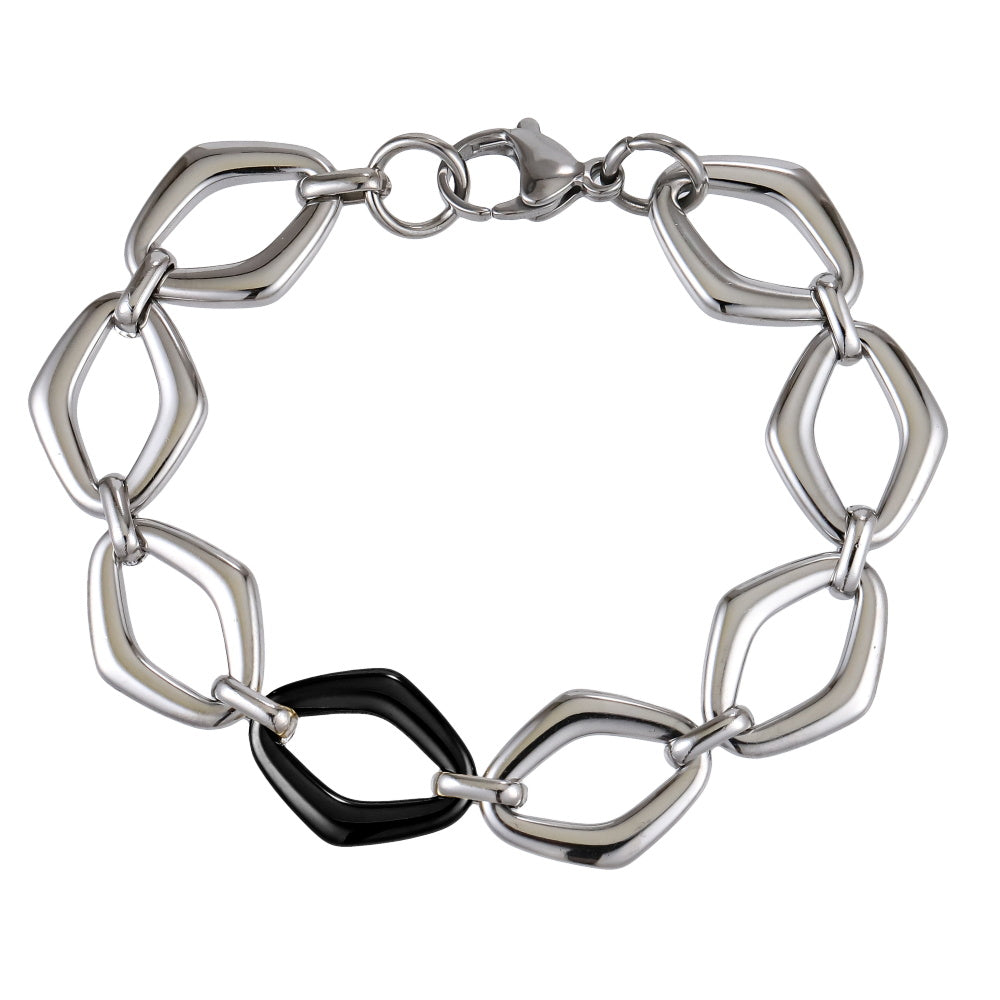 MBSS212 STAINLESS STEEL TWO TONE DIA SHAPE CHAIN LINK BRACELET