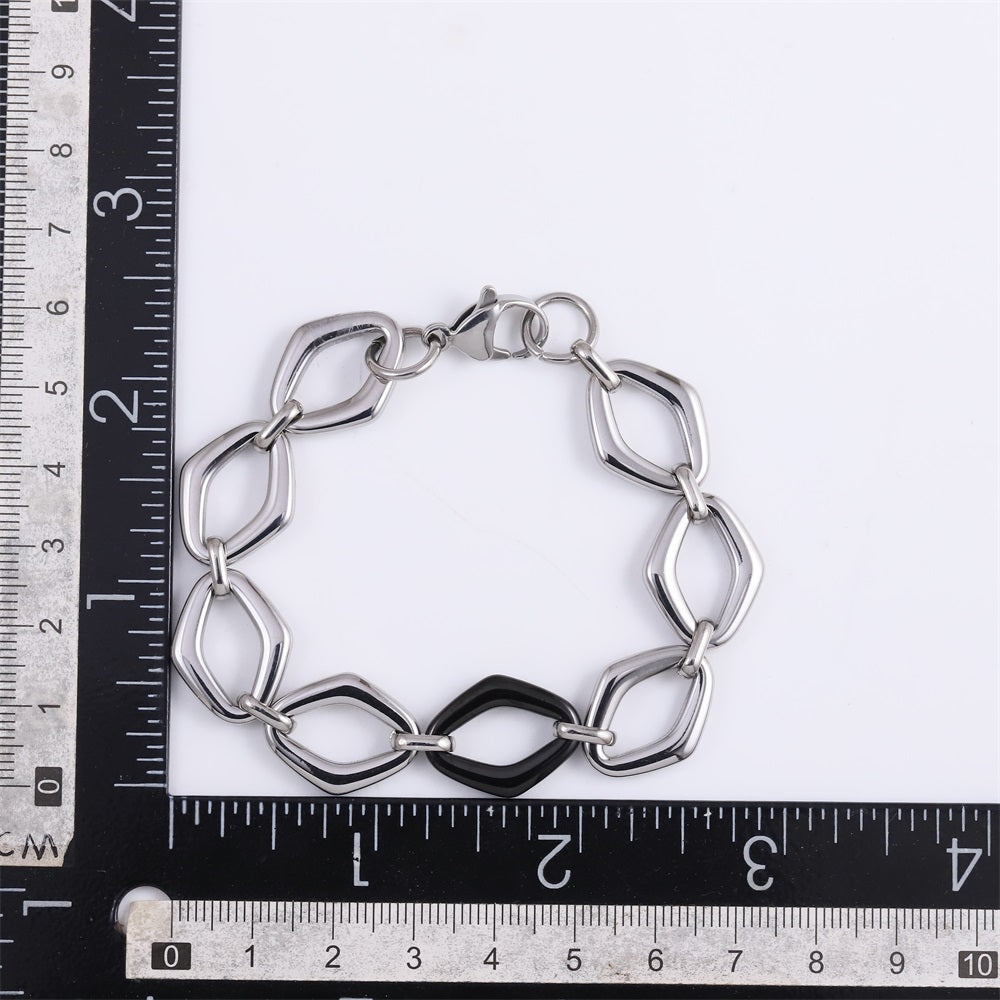 MBSS212 STAINLESS STEEL TWO TONE DIA SHAPE CHAIN LINK BRACELET