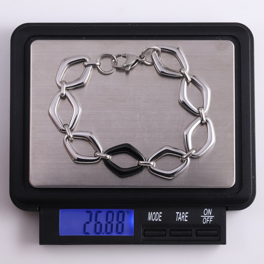 MBSS212 STAINLESS STEEL TWO TONE DIA SHAPE CHAIN LINK BRACELET