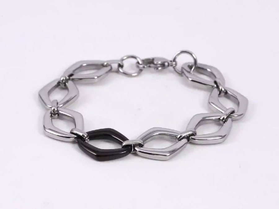 MBSS212 STAINLESS STEEL TWO TONE DIA SHAPE CHAIN LINK BRACELET
