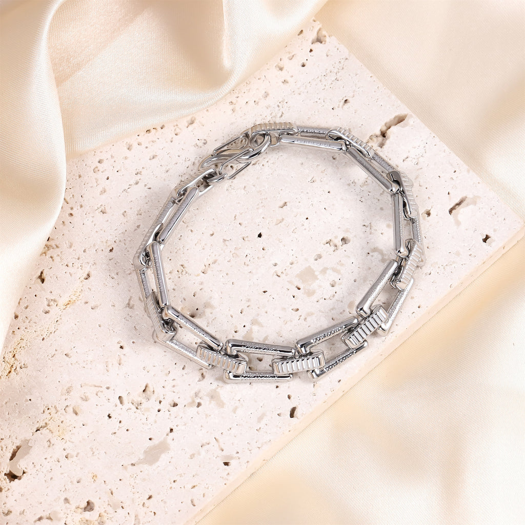 MBSS216 STAINLESS STEEL TRAPEZOID CHAIN LINK BRACWLET