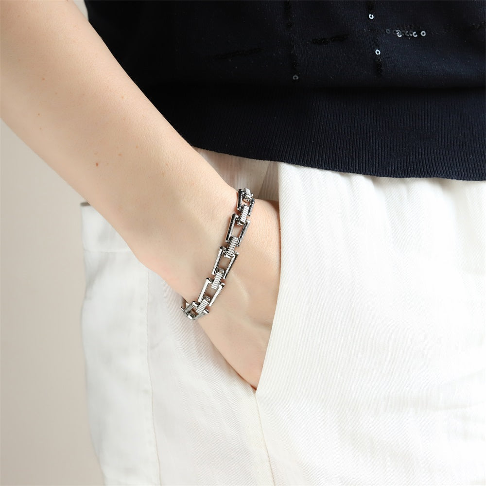 MBSS216 STAINLESS STEEL TRAPEZOID CHAIN LINK BRACWLET