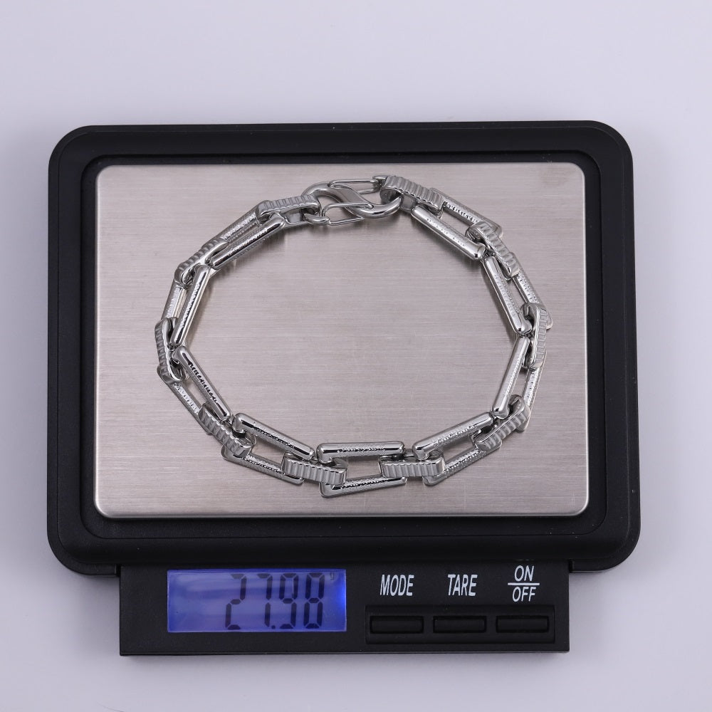 MBSS216 STAINLESS STEEL TRAPEZOID CHAIN LINK BRACWLET