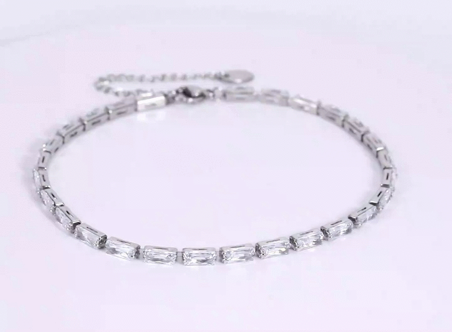 MBSS218 STAINLESS STEEL TENNIS BRACELET WITH BAGUETTE CZ