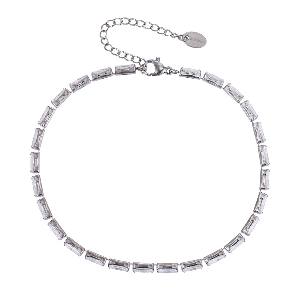 MBSS218 STAINLESS STEEL TENNIS BRACELET WITH BAGUETTE CZ