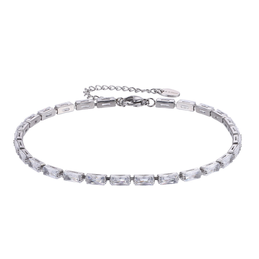 MBSS218 STAINLESS STEEL TENNIS BRACELET WITH BAGUETTE CZ